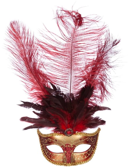 Venetiaans masker grote veer rood