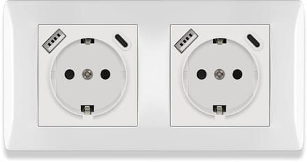Dubbel Inbouw Stopcontact met USB A en USB C Oplaadpoorten Wit
