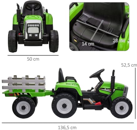 Kinder Elektrische Tractor - Groen Zwart - Afstandsbediening