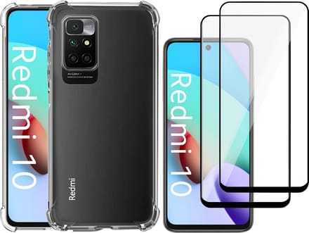 Hoesje geschikt voor Xiaomi Redmi 10 - Transparant Backcover Shockproof Case + 2x Glas Full Screen Screenprotector