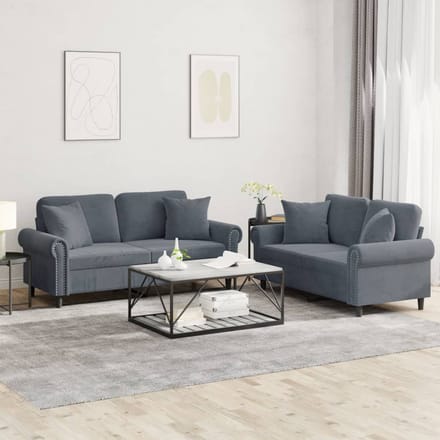 vidaXL - 2-delige - Loungeset - met - kussens - fluweel - donkergrijs