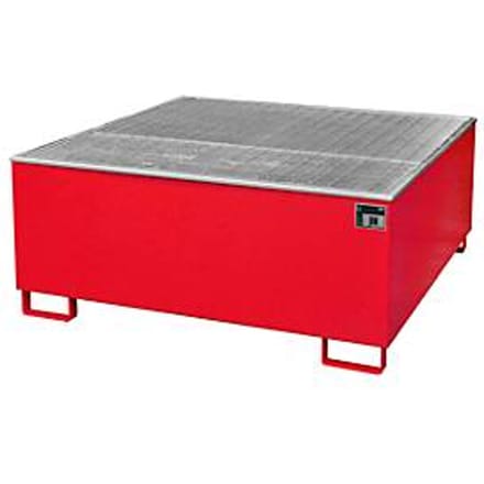 BAUER AW 1000/PE opvangbak met rooster, 1000 l IBC, B 1475 x D 1475 x H 625 mm, rood