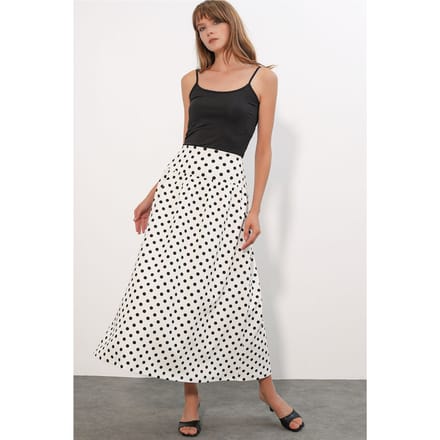 Hoge taille polkadot maxi rok