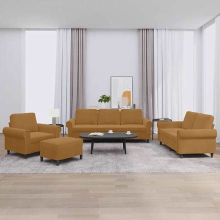 vidaXL - 4-delige - Loungeset - met - kussens - fluweel - bruin