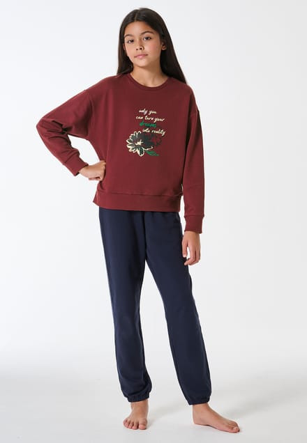 Pyjama lange sweatware manchetten wijnrood - Teens Nightwear 176
