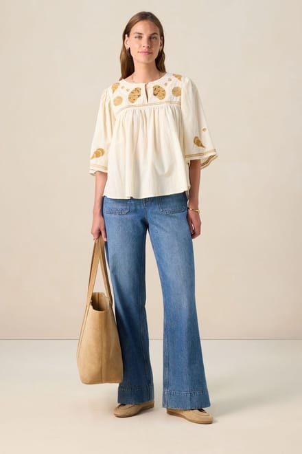 Sissy-Boy - Blauwe high waist flared jeans met opgestikte zakken