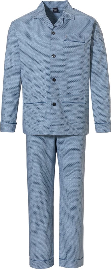 Robson Heren pyjama katoen knoopsluiting - 507 - 66 - Blauw