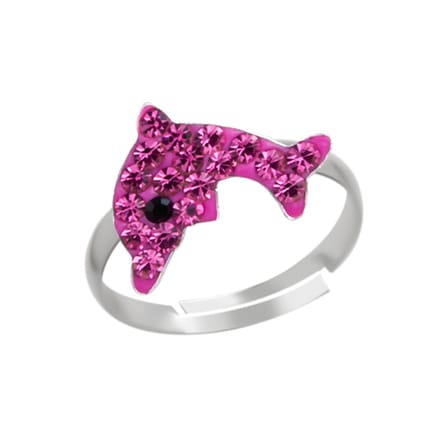 Zilveren ring - meisjes - dolfijn - roze kristallen - 925 zilver