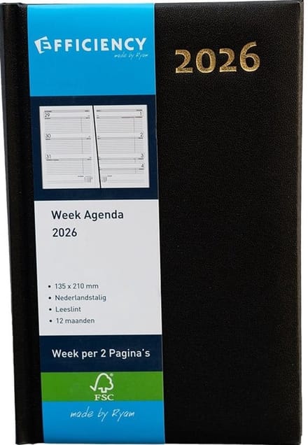 Ryam - Agenda 2026 - Efficiency Kort - Zwart - Weekoverzicht - Hardcover - A5 (135x210mm)