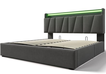 COVREO Bedframe 160x200 cm grijs met LED en USB, zonder matras