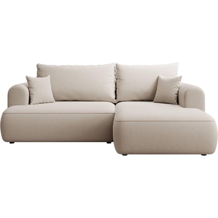 Selsey Ovo Mini - Slaapbank met opbergruimte, Rechts, Easy-Clean fluweel, Crème