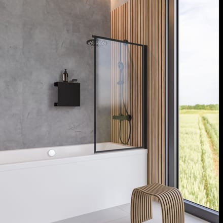 Badwand - 80x140 - zwart - helder - Dekor Frame zwart - antikalk