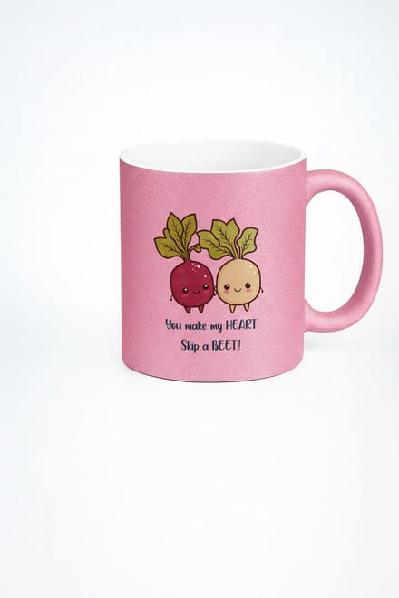 Roze Glitter Mok "You make my HEART Skip a BEET" - Liefdevol Bieten Pun Cadeau