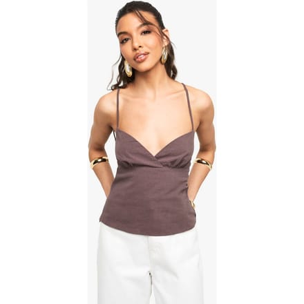 boohoo Dames Linnen Look Strappy Corset Top | Chocolate | Maat: 14