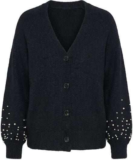 Studio Untold - Dames - Vest oversized model ballonmouwen met sierkralen - Zwart - Maat 46+