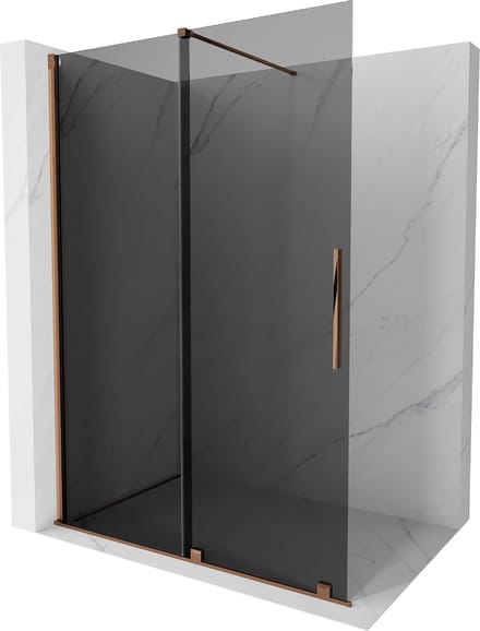 Mexen Velar schuifbare inloopdouchewand 140 x 200 , grafiet 8 mm, roze goud - 871-140-000-43-60
