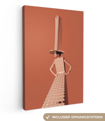 Canvas - Abstract - Vrouw - Hoed - Flat - Abstracte - 20x30 cm - Schilderijen op canvas - Canvasdoek