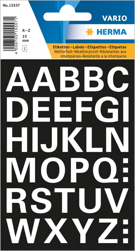 Herma Alfabet plak letters A-Z Stickers - 1x vellen - wit - 15 mm - watervast
