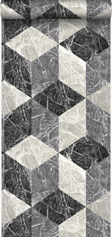 Origin Wallcoverings behang 3D marmer motief zwart en grijs - 53 cm x 10.05 m - 347318