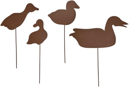UNUS® Tuinstekers eendenfamilie moeder met 3 kuikens roestlook