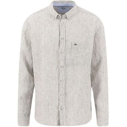 Fynch-Hatton Overhemd Linen Stripe Long Sleeve Donker Khaki / male