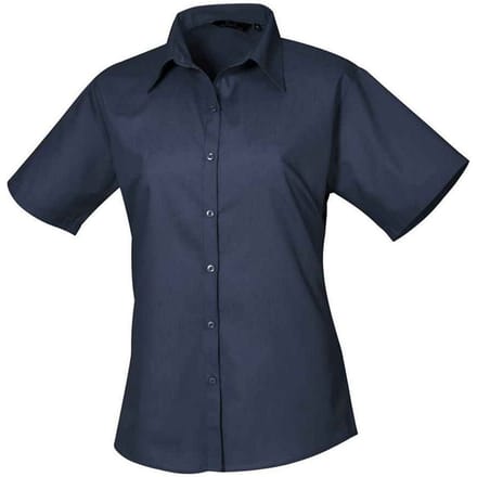 Premier Dames/Dames Popeline Blouse met Korte Mouwen (Marine)
