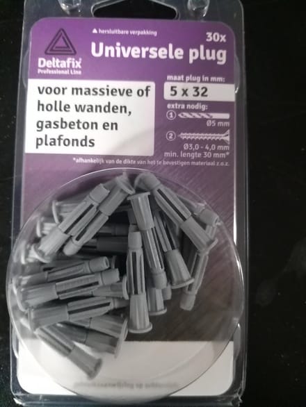 Deltafix universeelplug met kraag grijs 5 x 32 mm 30 st.