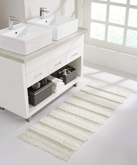 Boho Franje Badmat Loper Gestreept Wit Zacht voor Badkamer en Hal 61x152 cm