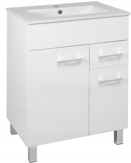 STAMAR - Wastafelmeubel 60 cm - badkamermeubel met keramische wastafel - hoogglans wit - staand - 1 lade