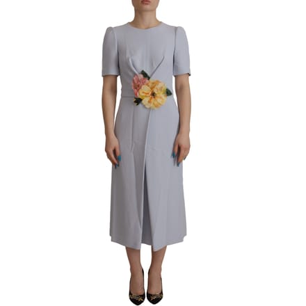 Dolce & Gabbana Blauwe Bloemenapplicatie Midi Viscose Damesjurk