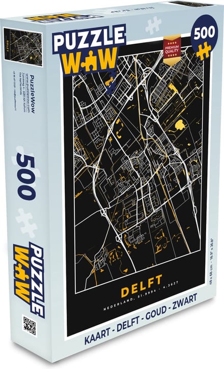 Puzzel Kaart - Delft - Goud - Zwart - Legpuzzel - Puzzel 500 stukjes