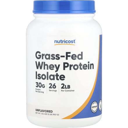 Nutricost, Isolat de Protéine de Whey Nourri à l'Herbe, Non Aromatisé, 2 lb (907 g)