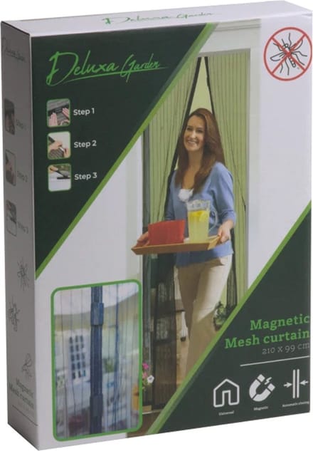 Insecten deur hor/gordijn - zwart - magnetisch - polyester - 99 x 210 cm - deur- en raamhorren