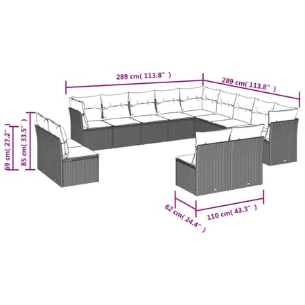 vidaXL - 13-delige - Loungeset - met - kussens - poly - rattan - beige