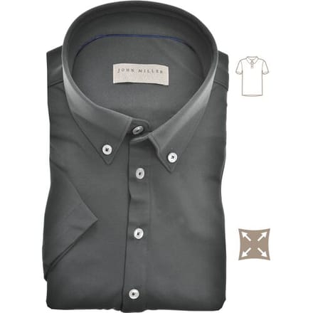 John Miller Polo Slim Casual Button Down Short Sleeve Hyperstretch Donker Groen / male
