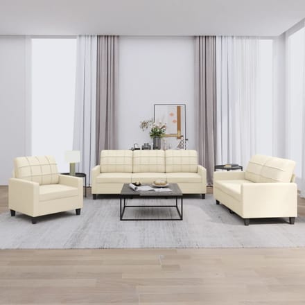 vidaXL - 3-delige - Loungeset - met - kussens - kunstleer - crème