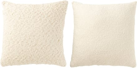 J-Line kussen Vierkant los/dicht Weven - katoen - creme - 2 stuks
