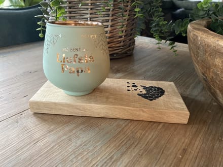 Creaties van Hier - Vaderdag - Kaarsen -Theelichthouder met Plankje - Glas - 9,4x8,9 cm