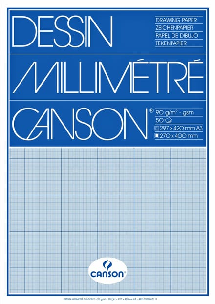 Millimeterpapier canson lichtblauw bedrukt a3 wit | 10 stuks