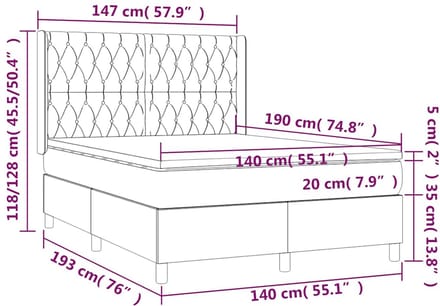 vidaXL - Boxspring - met - matras - en - LED - fluweel - donkerblauw - 140x190 - cm