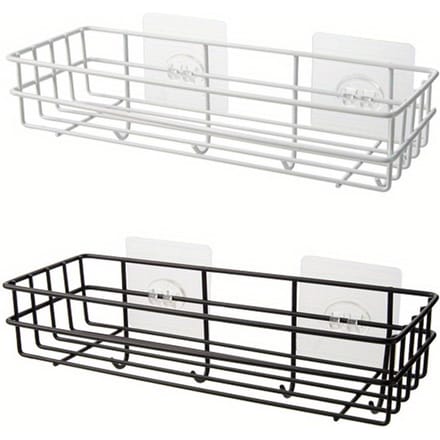 2 pièces support de rangement avec crochets adapté à la cuisine salle de bain chambre bureau support de rangement fer salle de bain support perforé support suspendu 1pc white+1pc black white