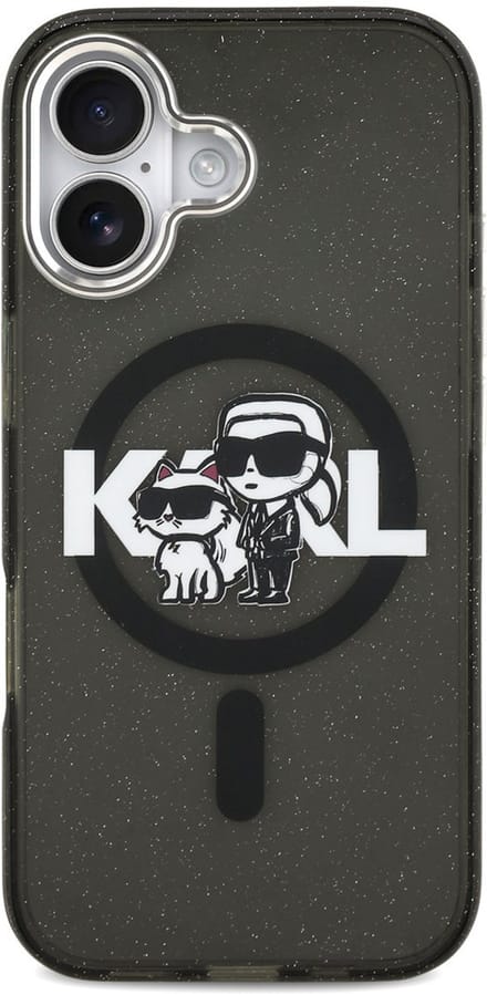 MagSafe hoesje voor Apple iPhone 17, Karl Lagerfeld, IML Sketch Logo Glitter Karl & Choupette, Zwart