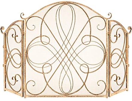 3-Panel Massief Smeedijzeren Open Haardscherm - Vonkbeschermer Veiligheidsbeschermer - Goud