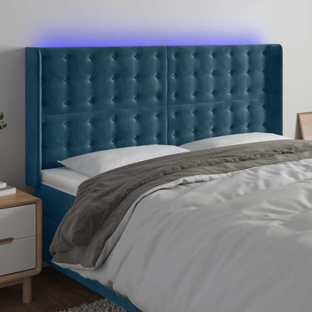 vidaXL - Hoofdbord - LED - 183x16x118/128 - cm - fluweel - donkerblauw