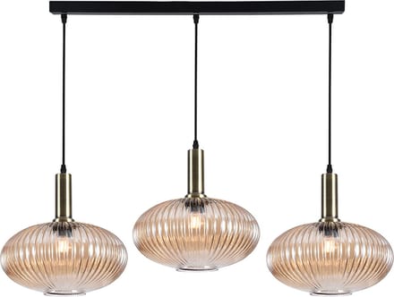 Olucia - CHARLOIS - Hanglamp - Amber / Goud - 3L - Vorm: Rechthoek