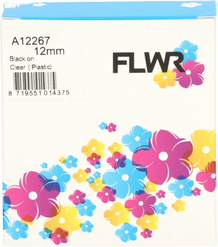 FLWR - Printetiket / 12267 / Zwart op Transparant - geschikt voor Dymo