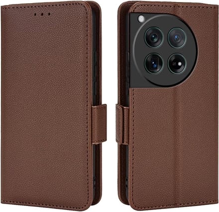 Geschikt voor Oneplus 12 5G - PU Leer - Schokbestendig - Book Case Hoesje - Bruin