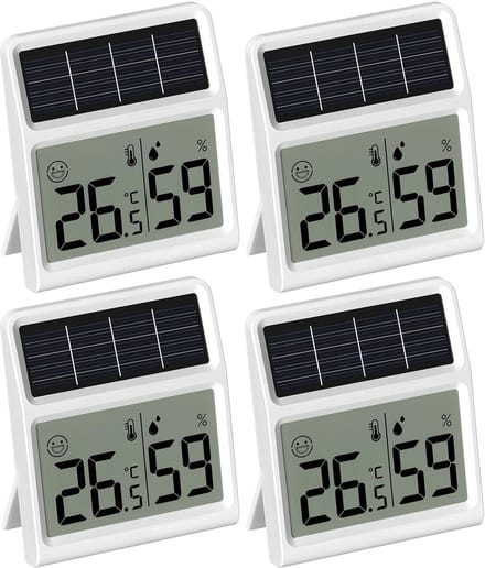 Digitale Thermometer en Hygrometer op Zonne-energie, Wit (4 Stuks)