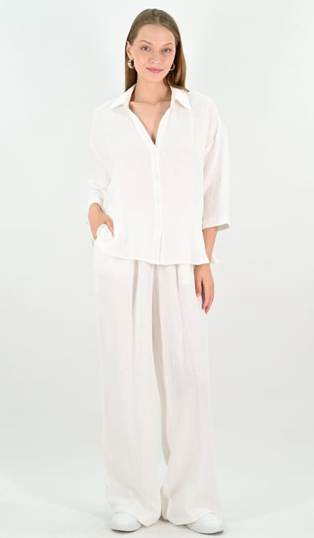 YesMooi - Linnenblend Oversized Blouse - Gebroken wit - S (36)