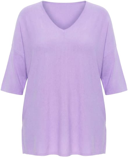 Ulla Popken - Dames - Trui oversized V-hals korte mouwen - Licht violet - Maat 42+